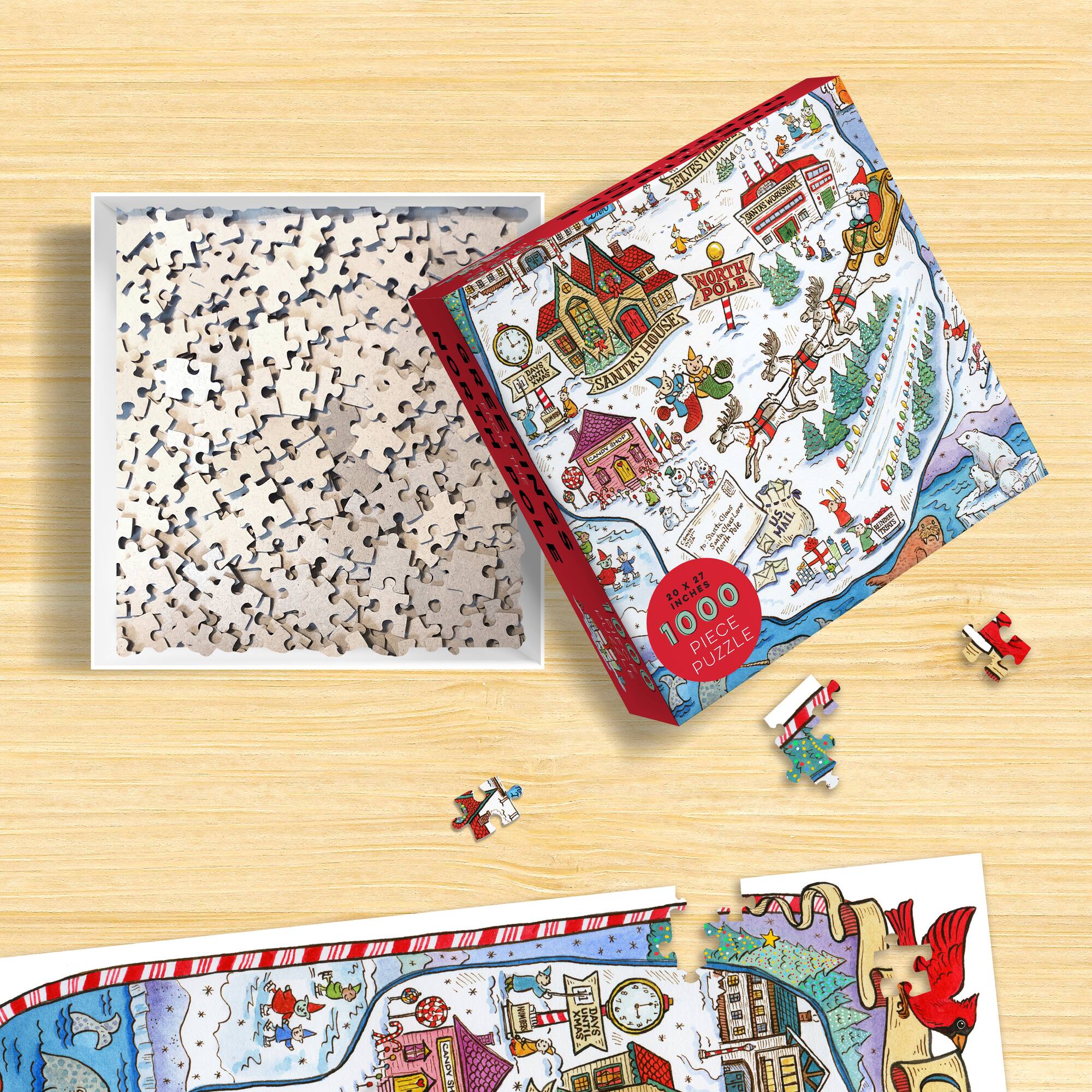 TF Publishing Greetings From The North Pole Map Christmas 1,000 Piece Jigsaw Puzzle
